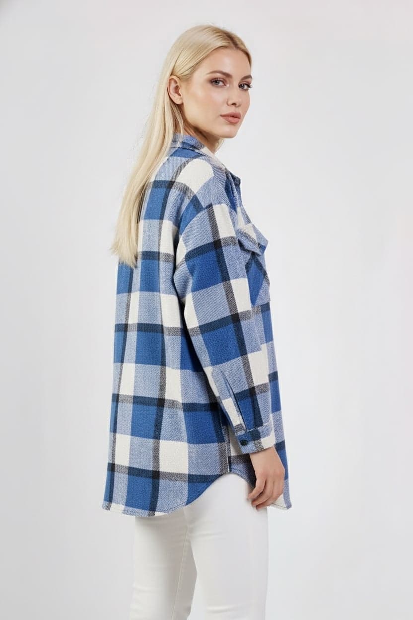 Navy Blue-White Plaid Lumberjack Shirt