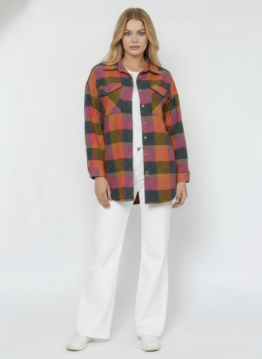 Orange-Purple Plaid Oversize Lumberjack Shirt