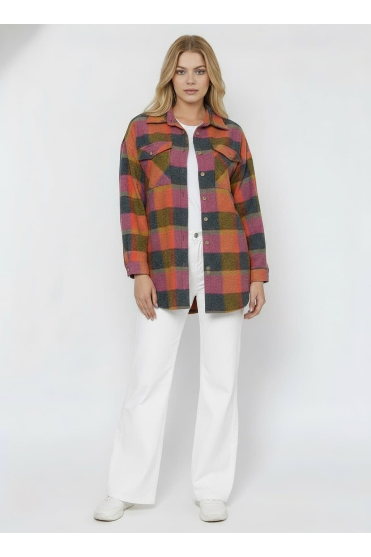 Orange-Purple Plaid Oversize Lumberjack Shirt