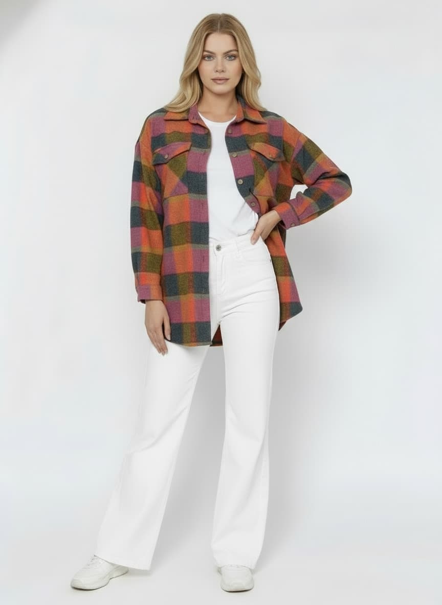 Orange-Purple Plaid Oversize Lumberjack Shirt