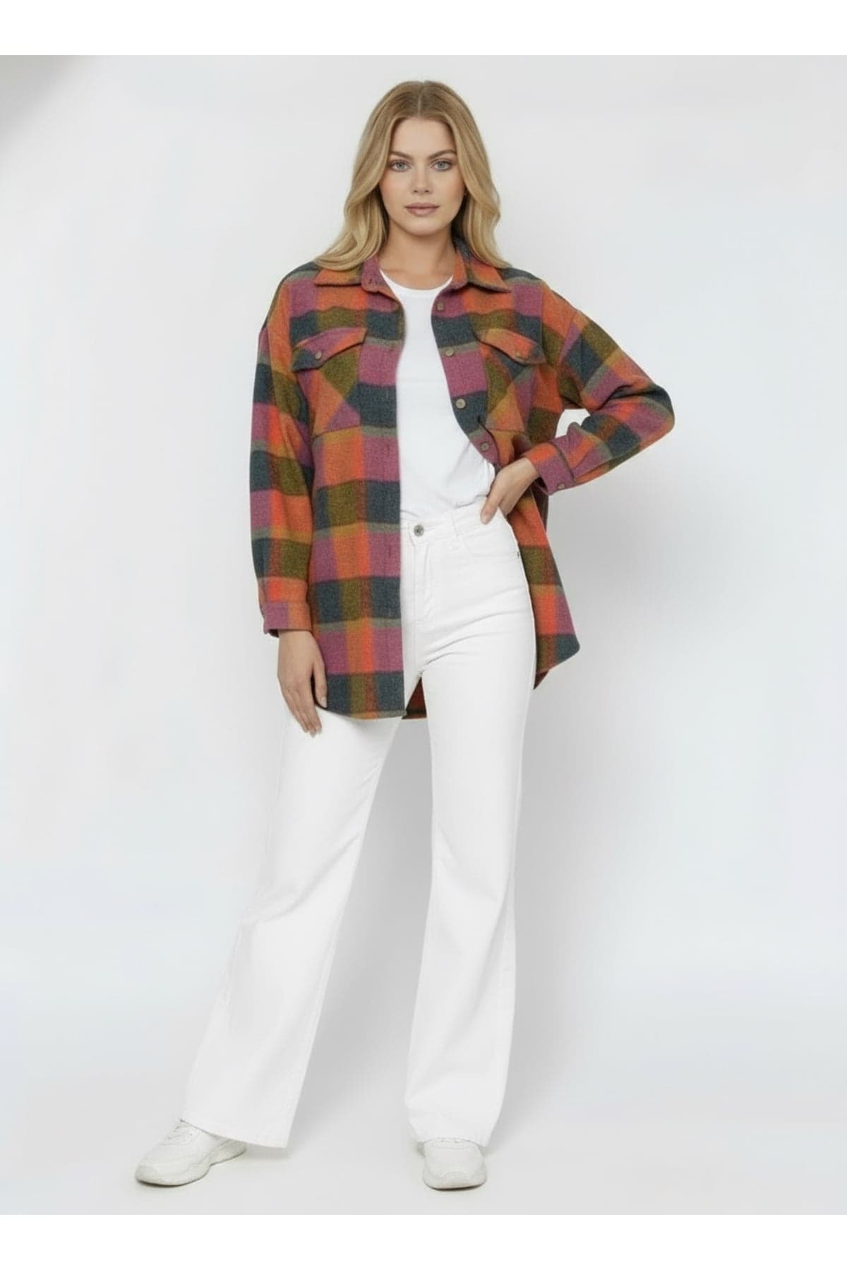 Orange-Purple Plaid Oversize Lumberjack Shirt