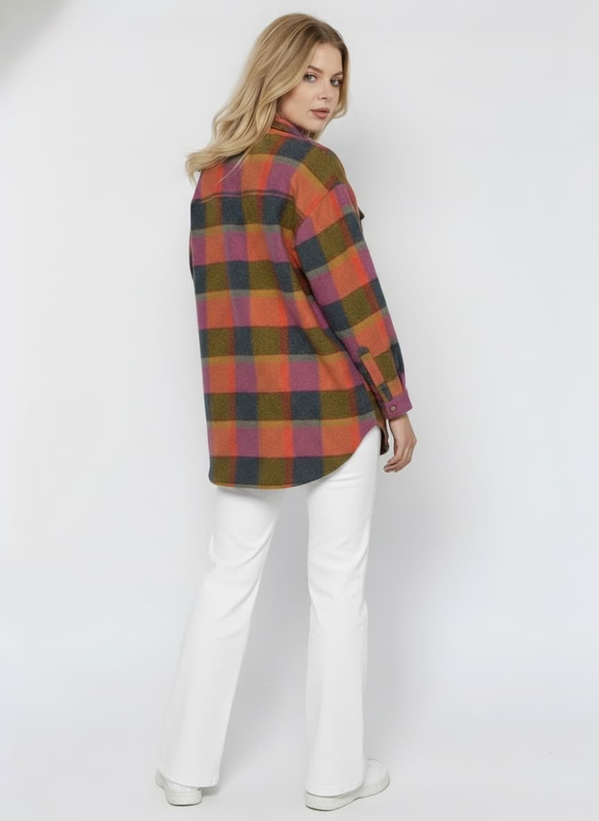 Orange-Purple Plaid Oversize Lumberjack Shirt