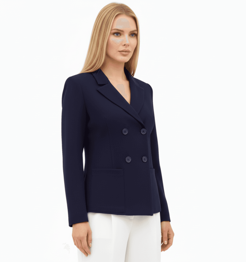 Navy Blue Cashmere Double-Breasted Jacket