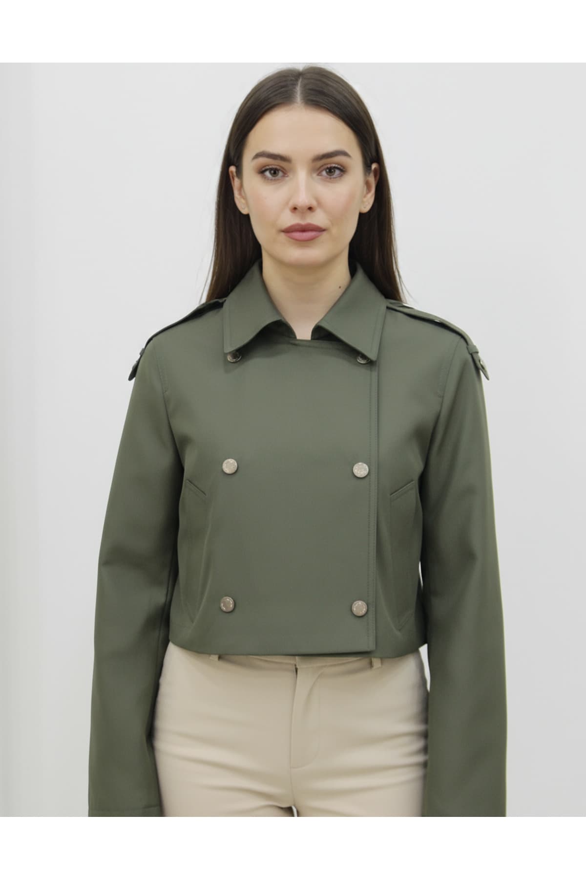 Khaki Short Cut Trench Coat