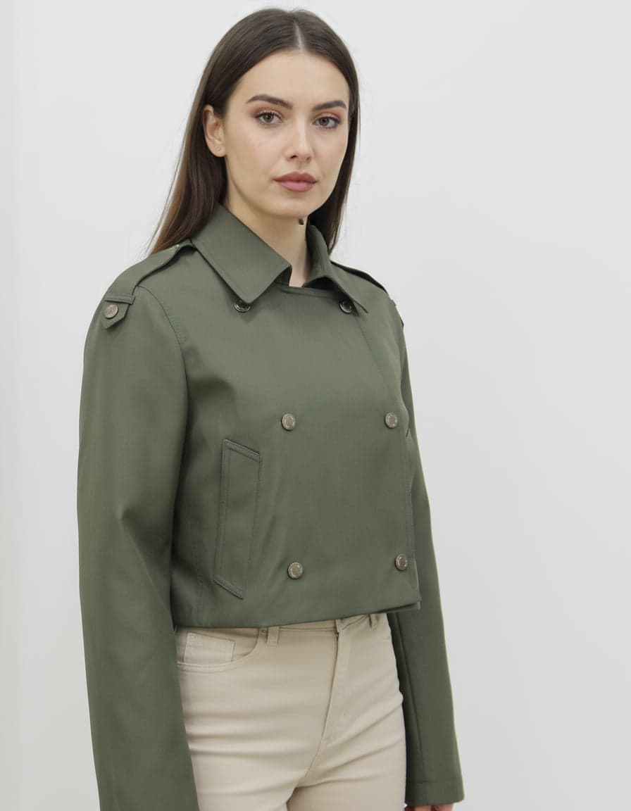 Khaki Short Cut Trench Coat