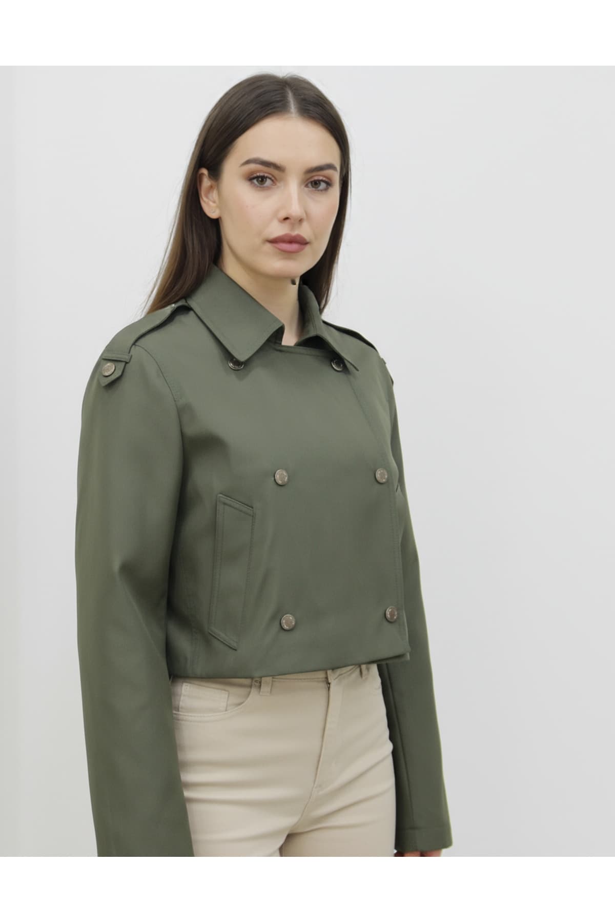Khaki Short Cut Trench Coat