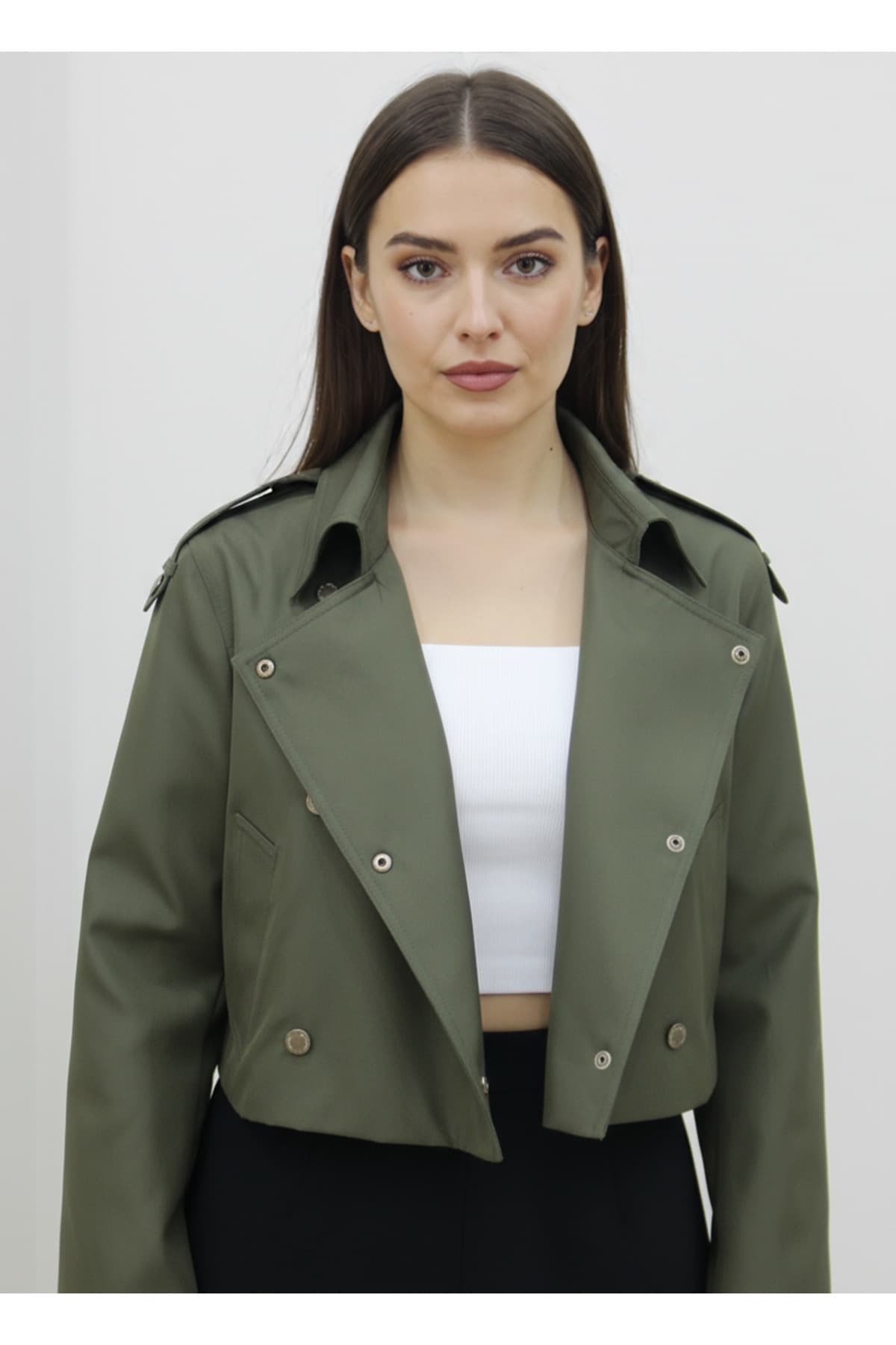 Khaki Short Cut Trench Coat