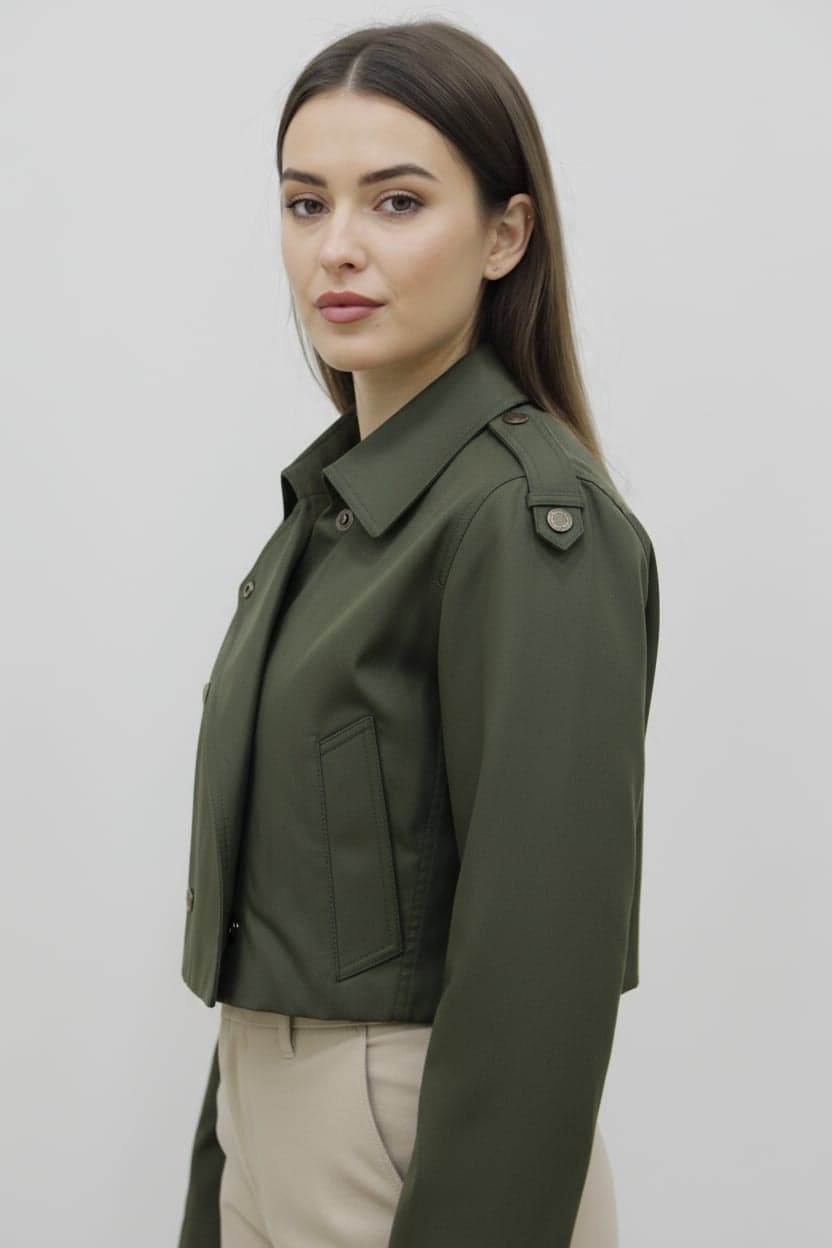Khaki Short Cut Trench Coat