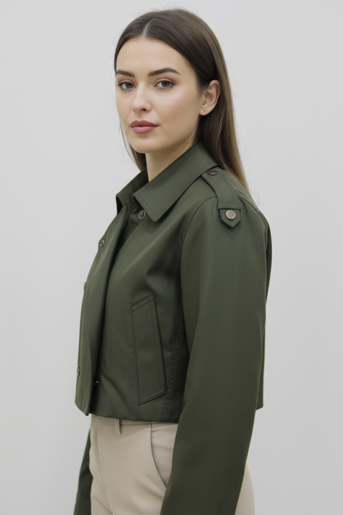 Khaki Short Cut Trench Coat