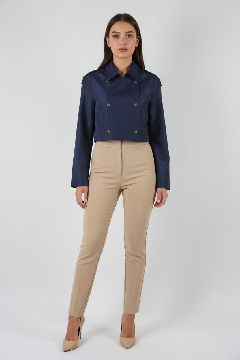 Navy Blue Short Cut Trench Coat