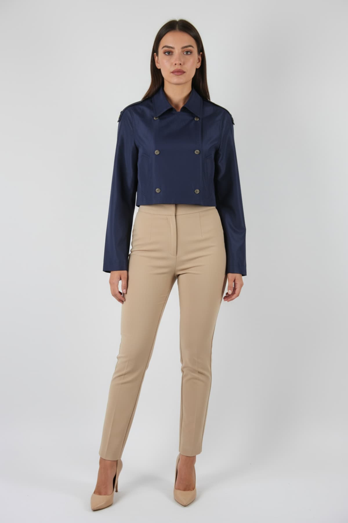 Navy Blue Short Cut Trench Coat