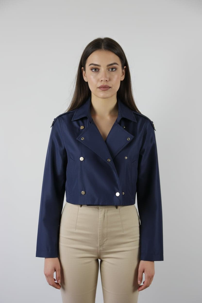 Navy Blue Short Cut Trench Coat