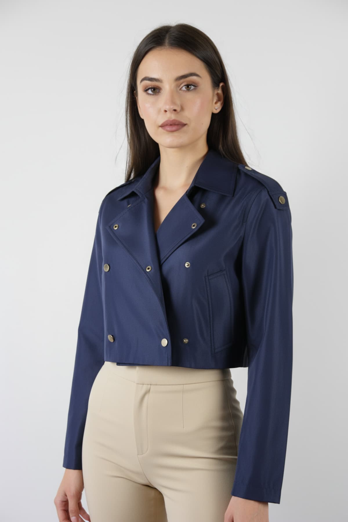Navy Blue Short Cut Trench Coat