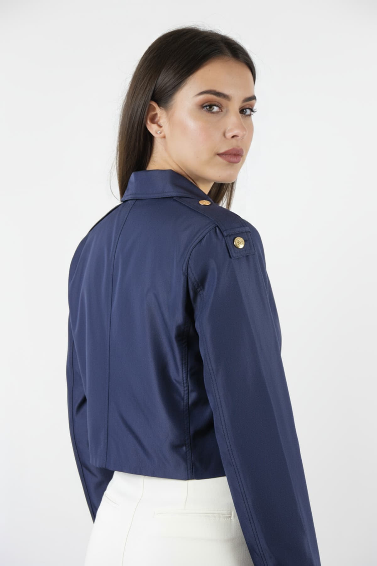 Navy Blue Short Cut Trench Coat