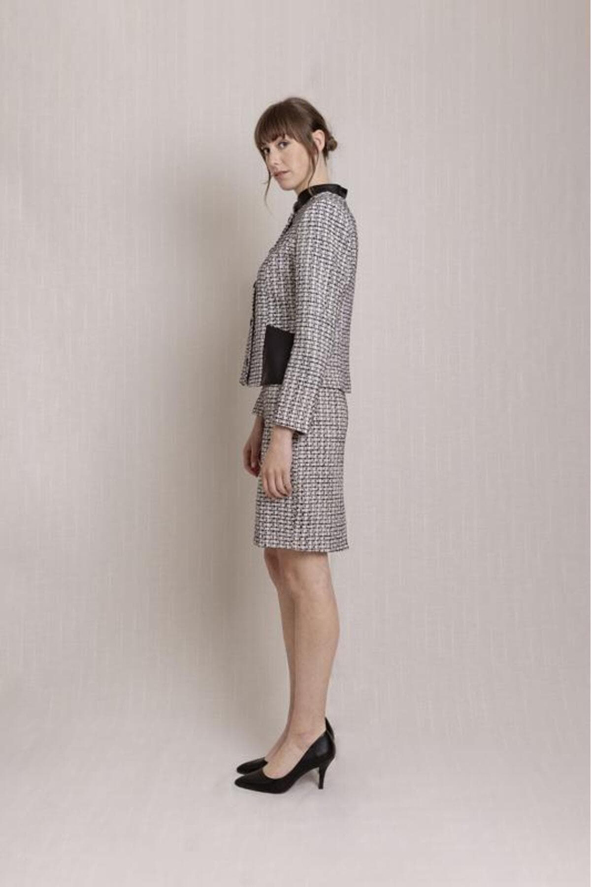 Black and White Tweed Jacket Skirt Suit Dress