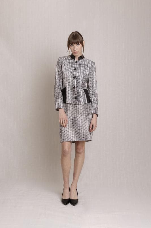 Black and White Tweed Jacket Skirt Suit Dress