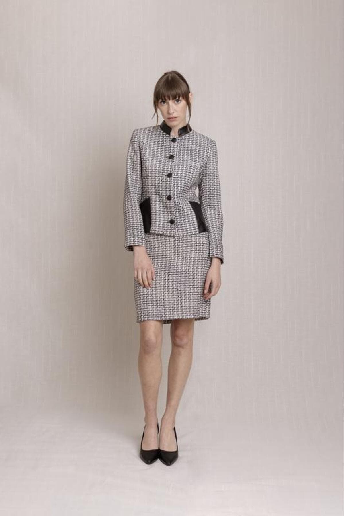 Black and White Tweed Jacket Skirt Suit Dress