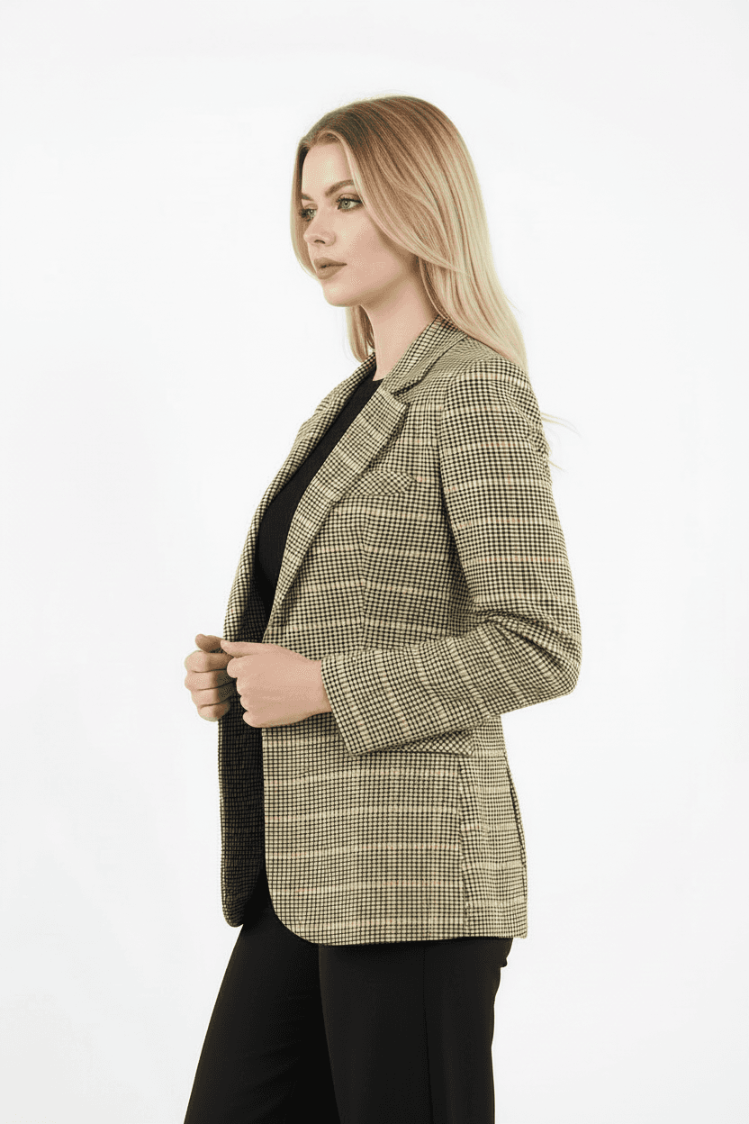 Yellow Single Button Checked Jacket