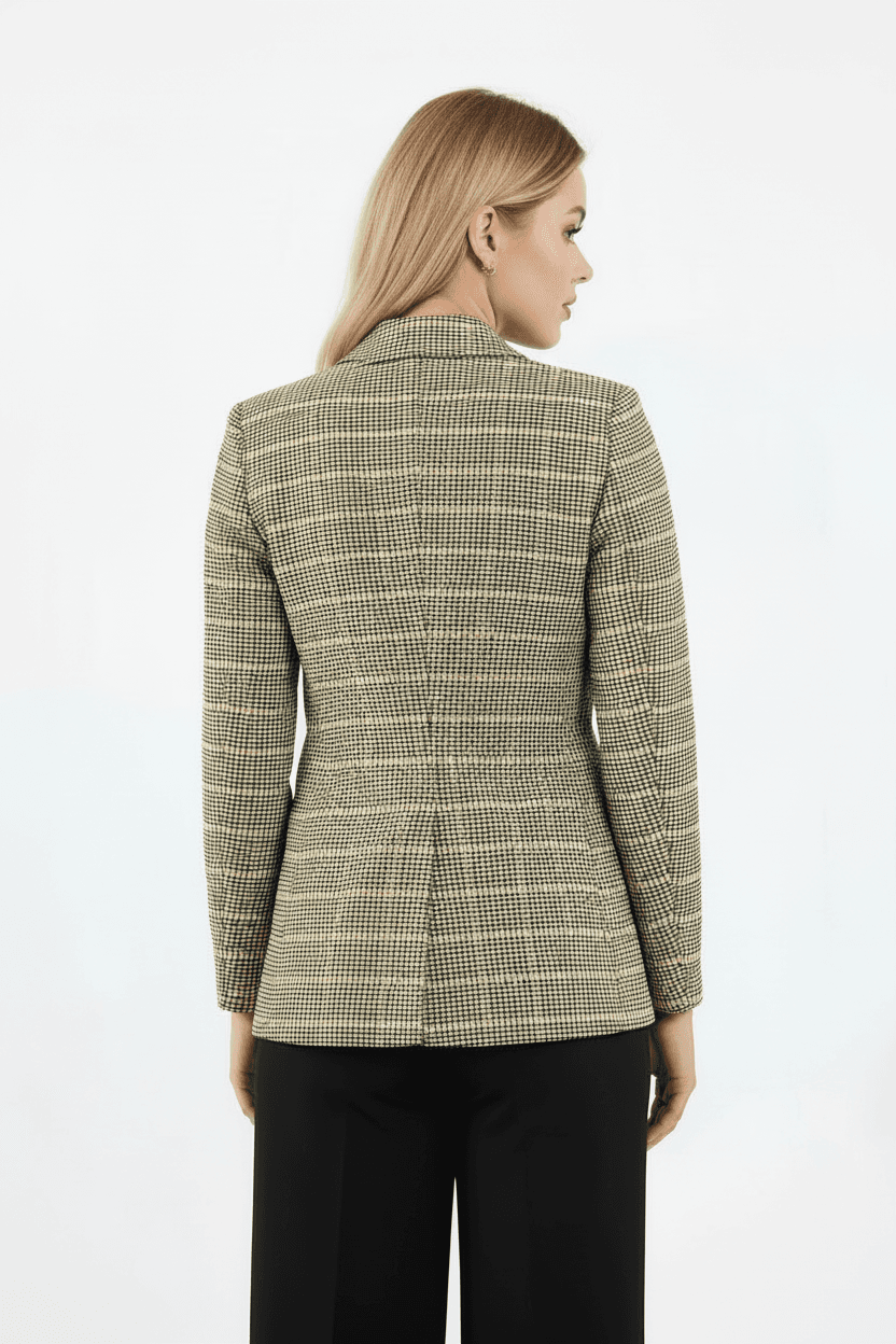Yellow Single Button Checked Jacket