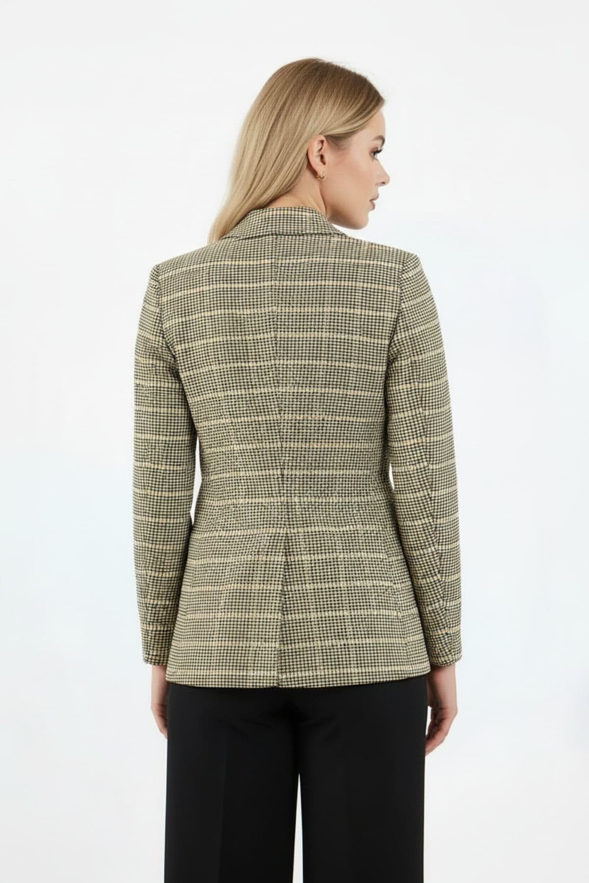 Yellow Single Button Checked Jacket