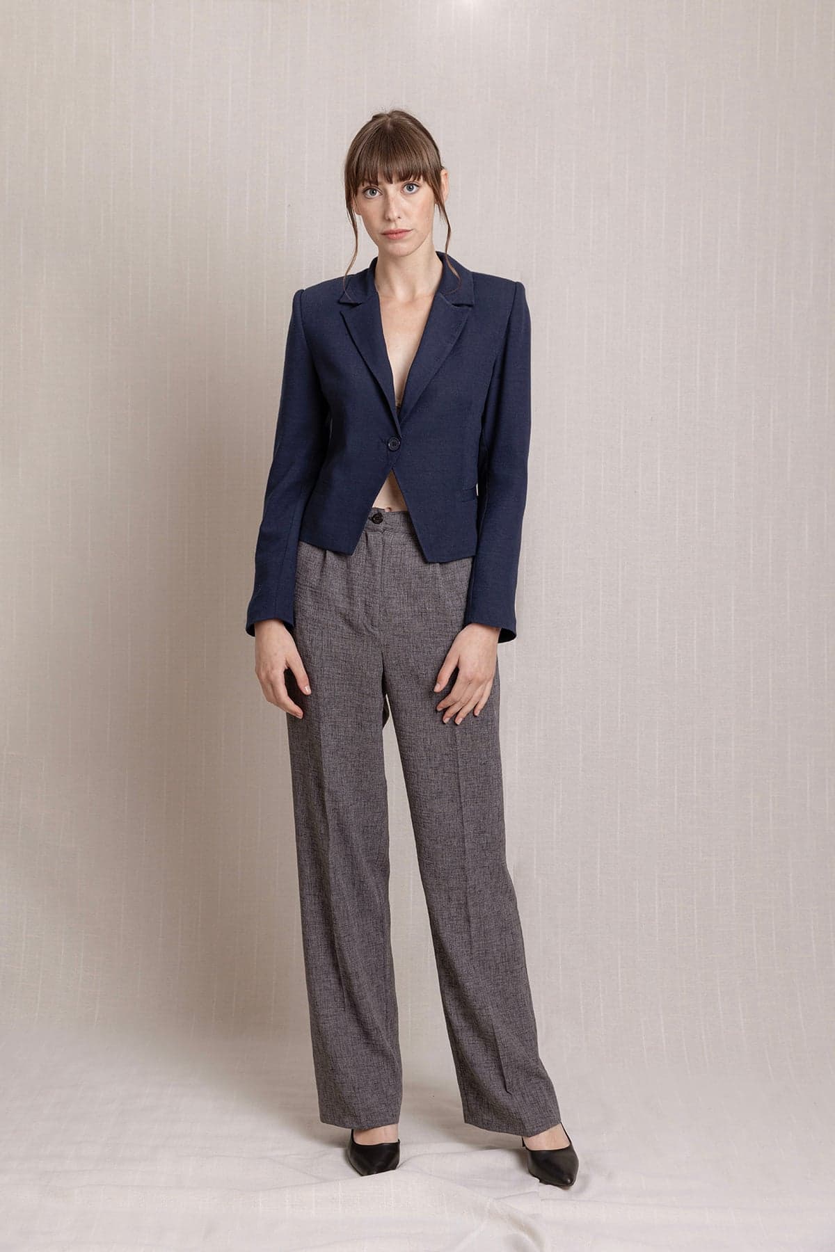 Gray Pleated Palazzo Linen Trousers