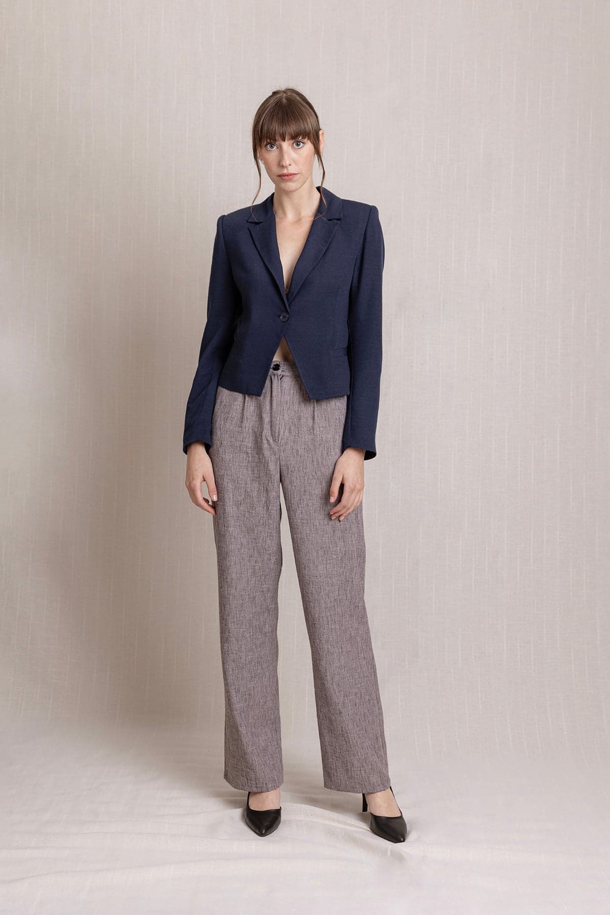 Brown Pleated Palazzo Linen Trousers