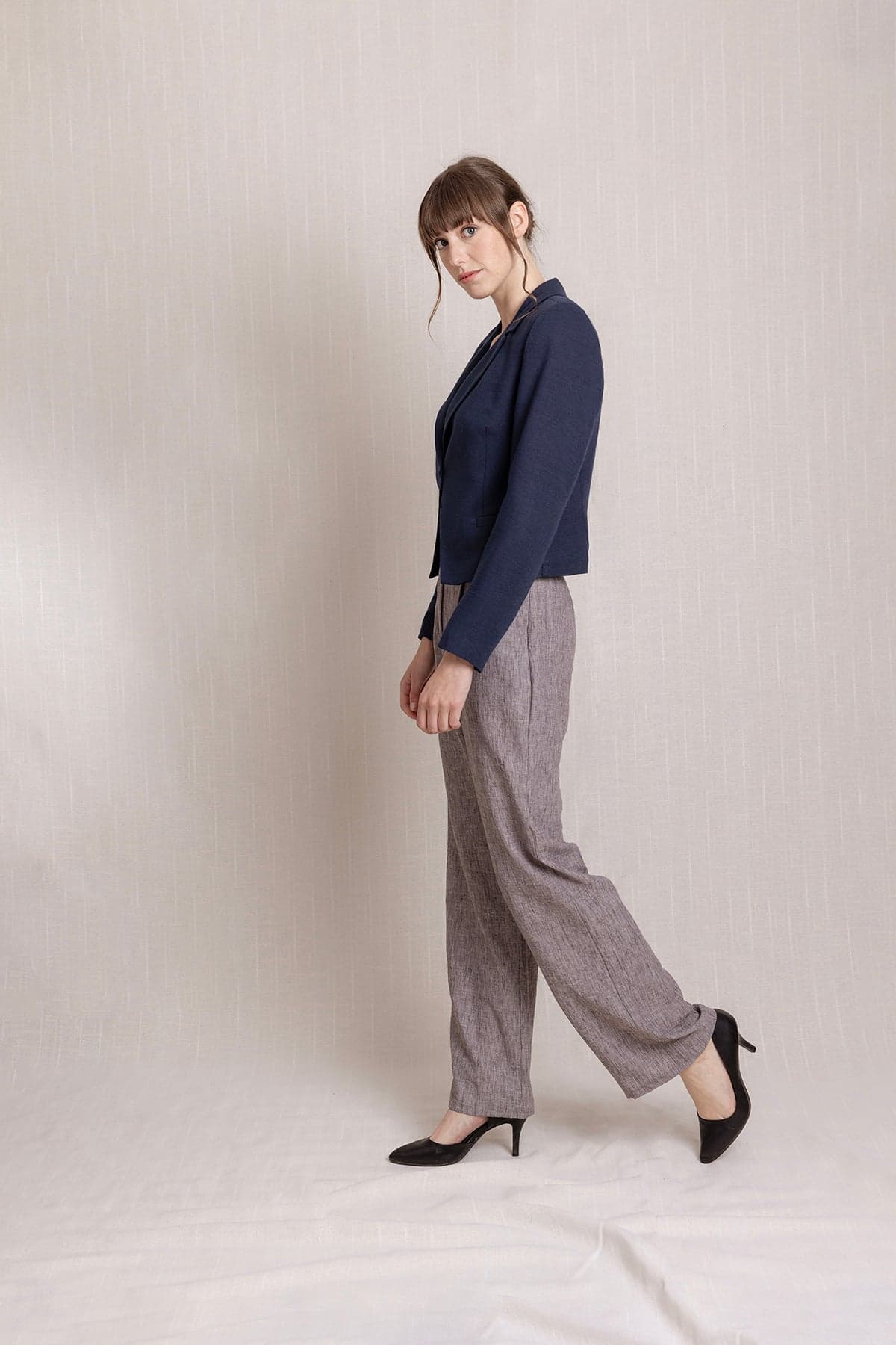 Brown Pleated Palazzo Linen Trousers