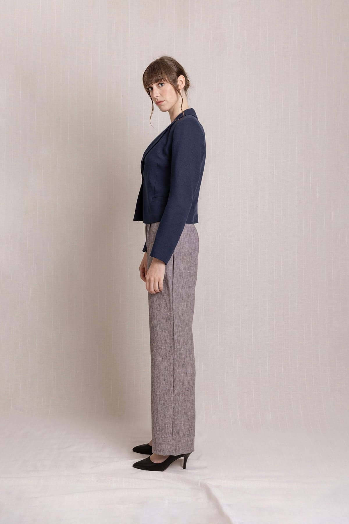 Brown Pleated Palazzo Linen Trousers