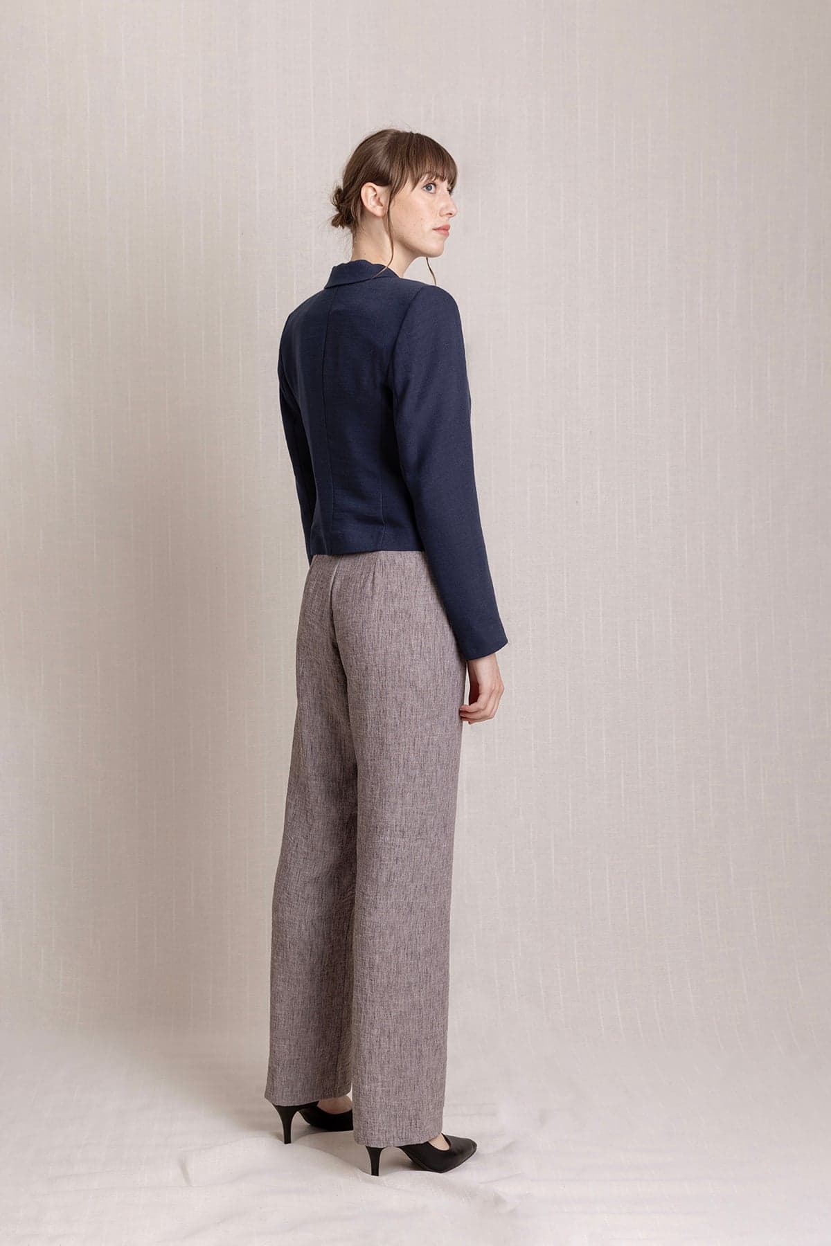Brown Pleated Palazzo Linen Trousers