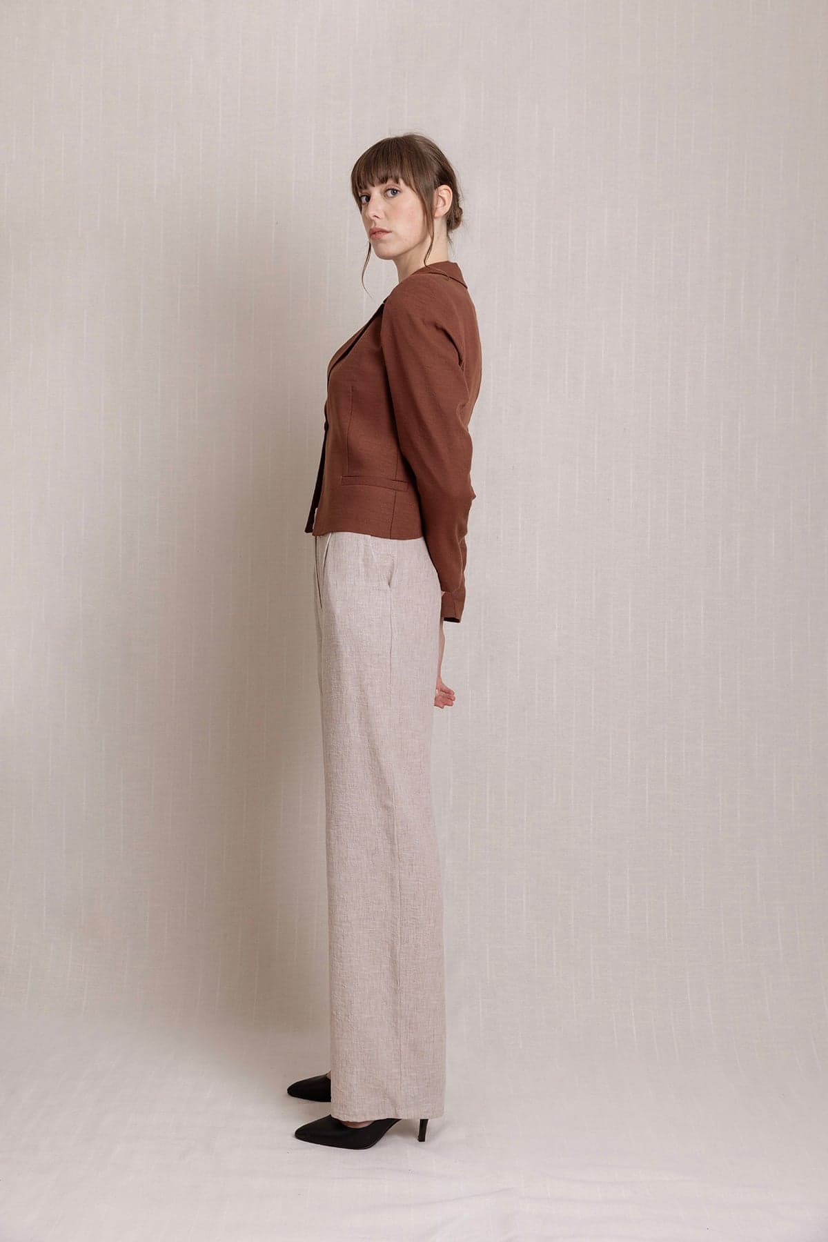 Cream Pleated Palazzo Linen Trousers