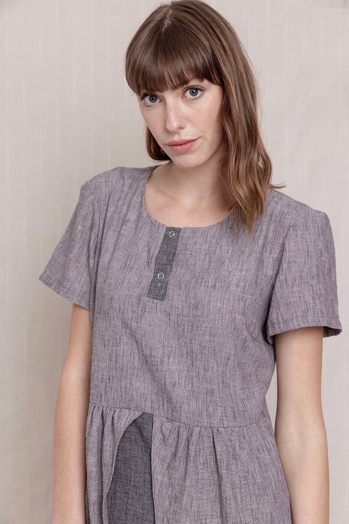 Gray Short Sleeve Linen Dress