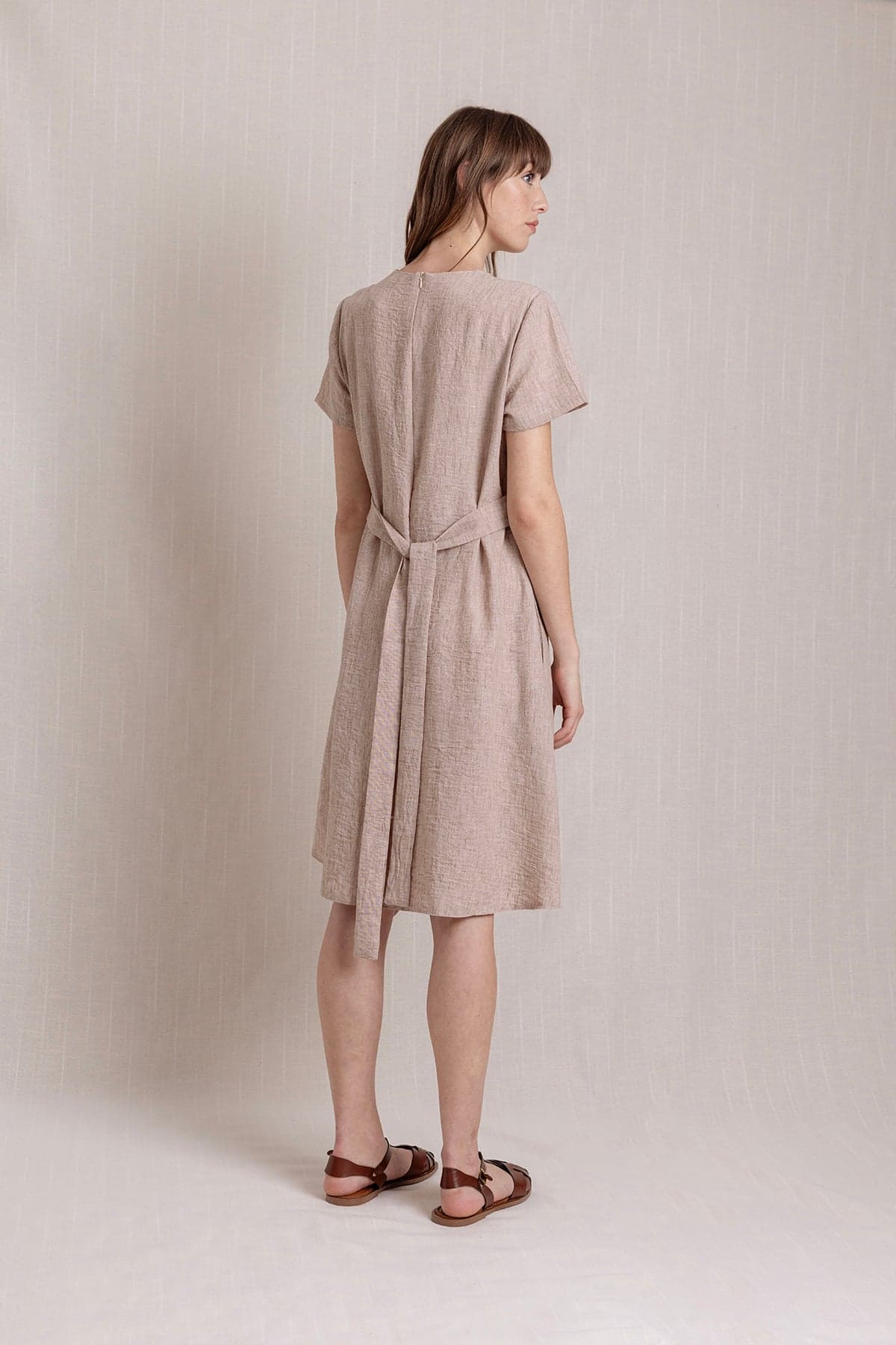 Beige Embroidered Linen Dress