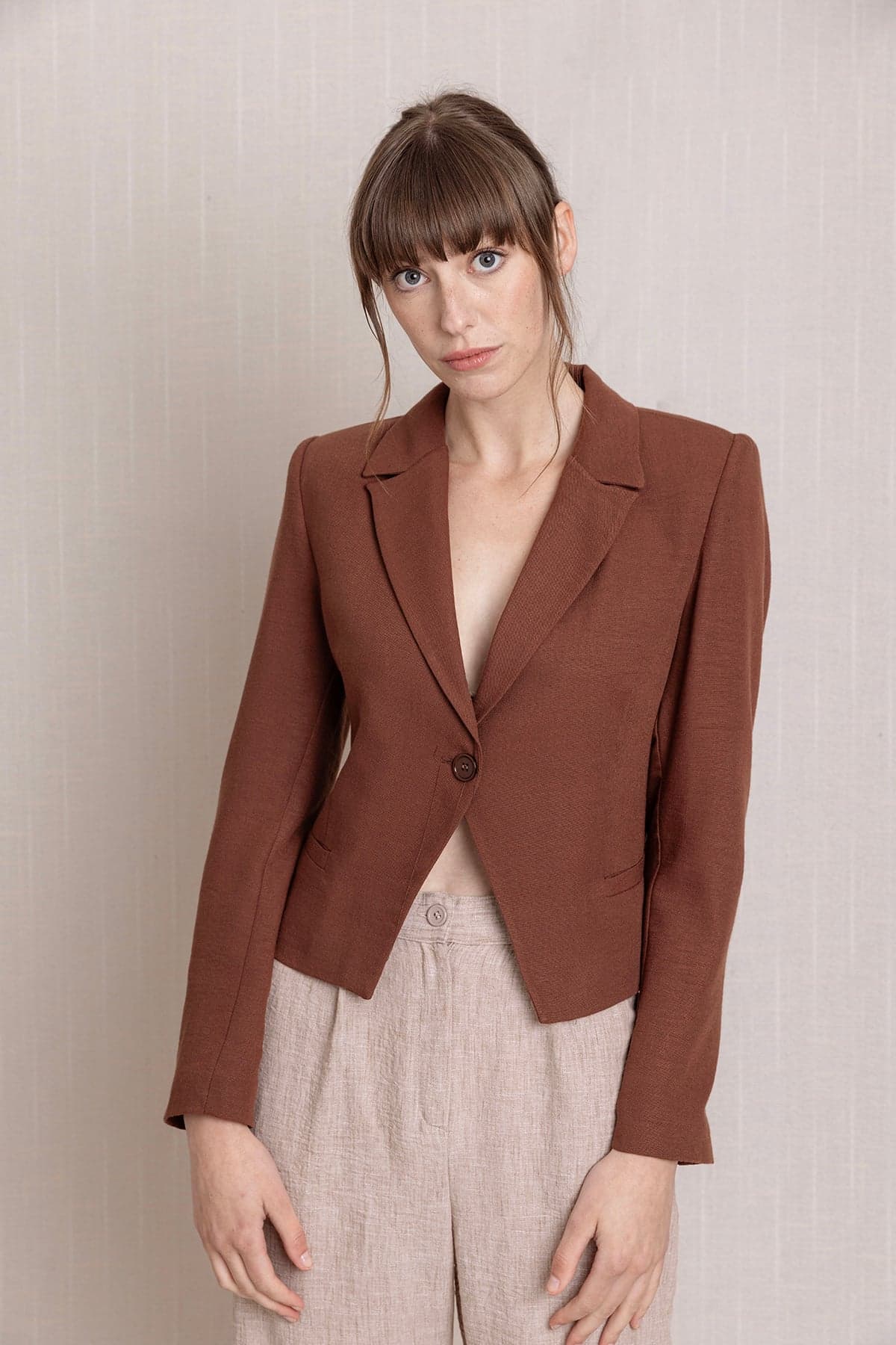 Brown Short Linen Jacket