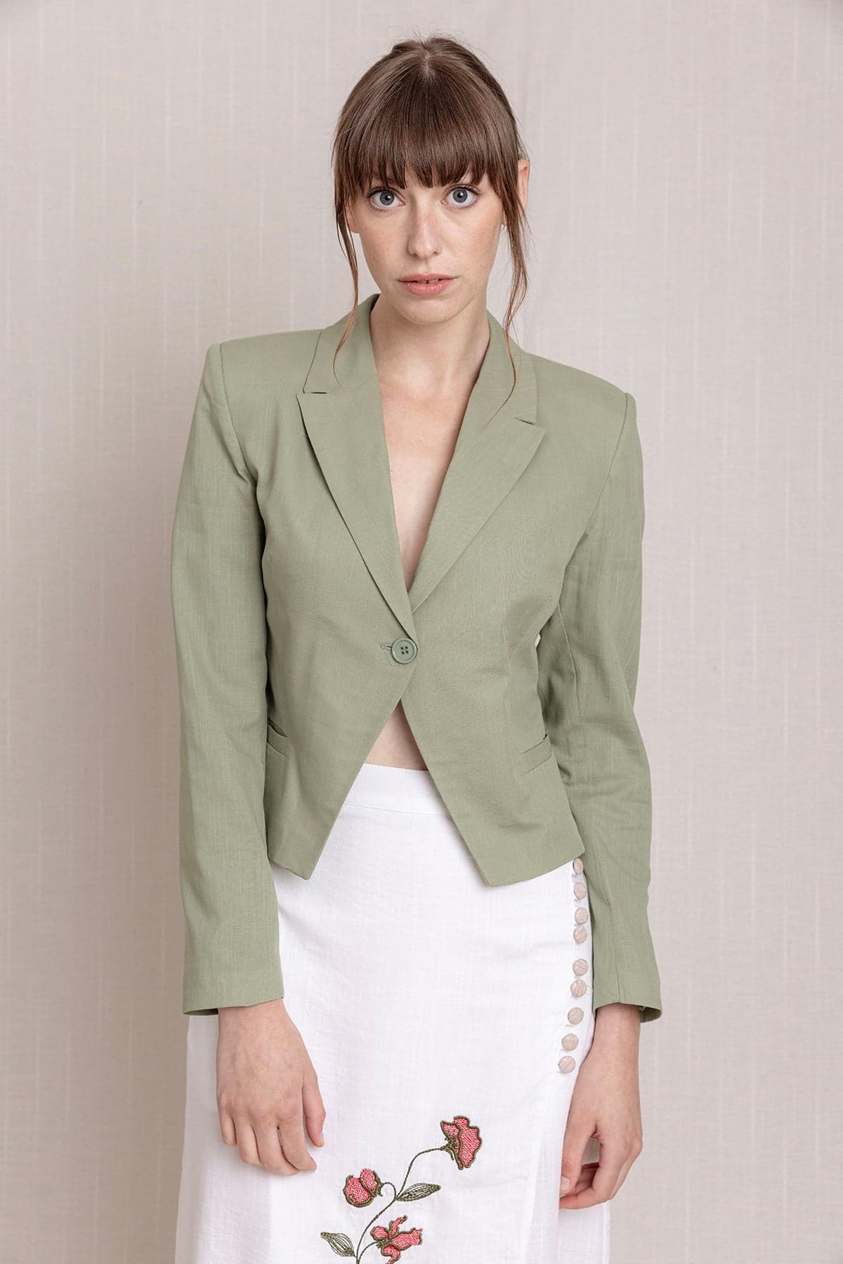 Sage Green Short Linen Jacket
