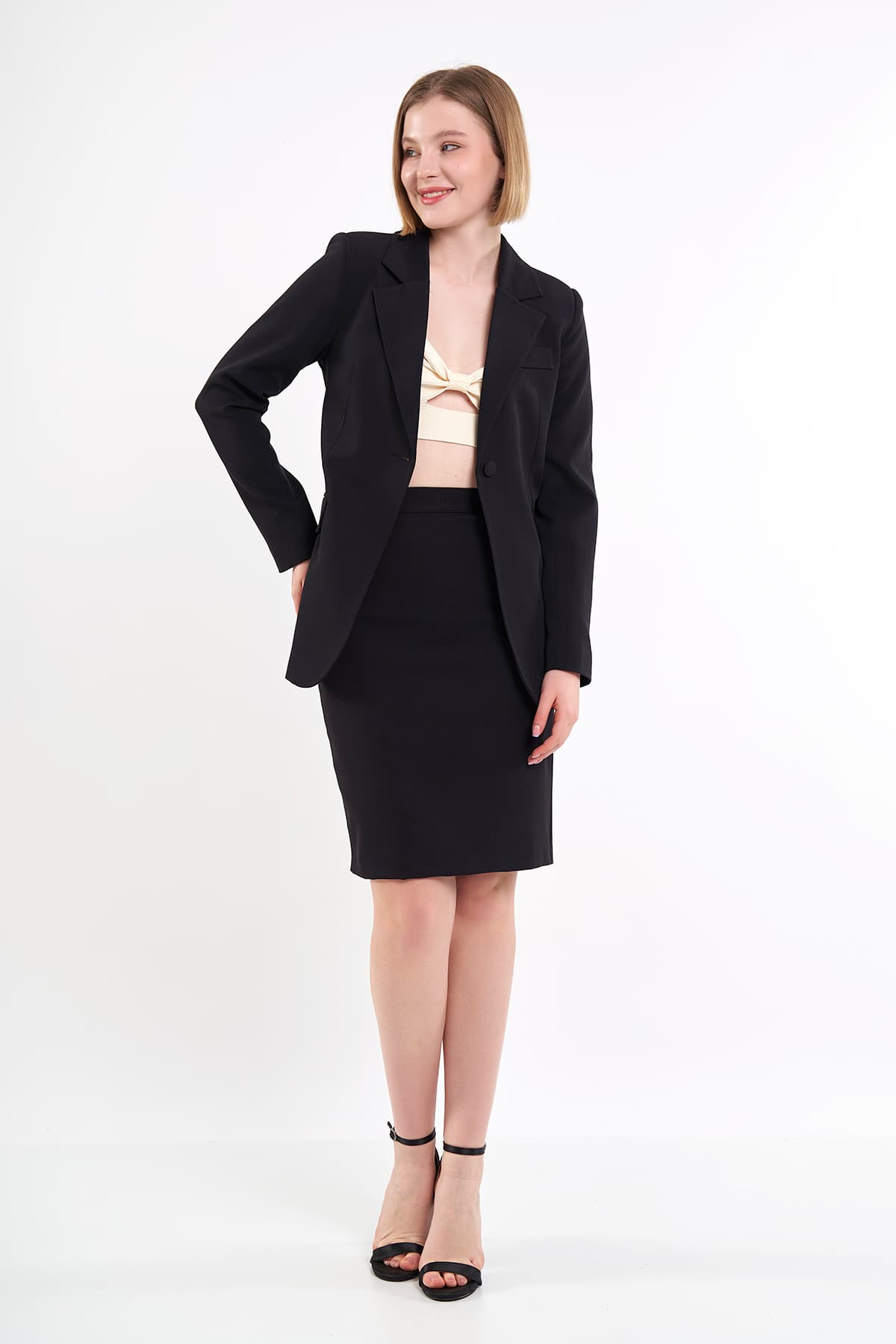 Black Jacket Skirt Suit Dress