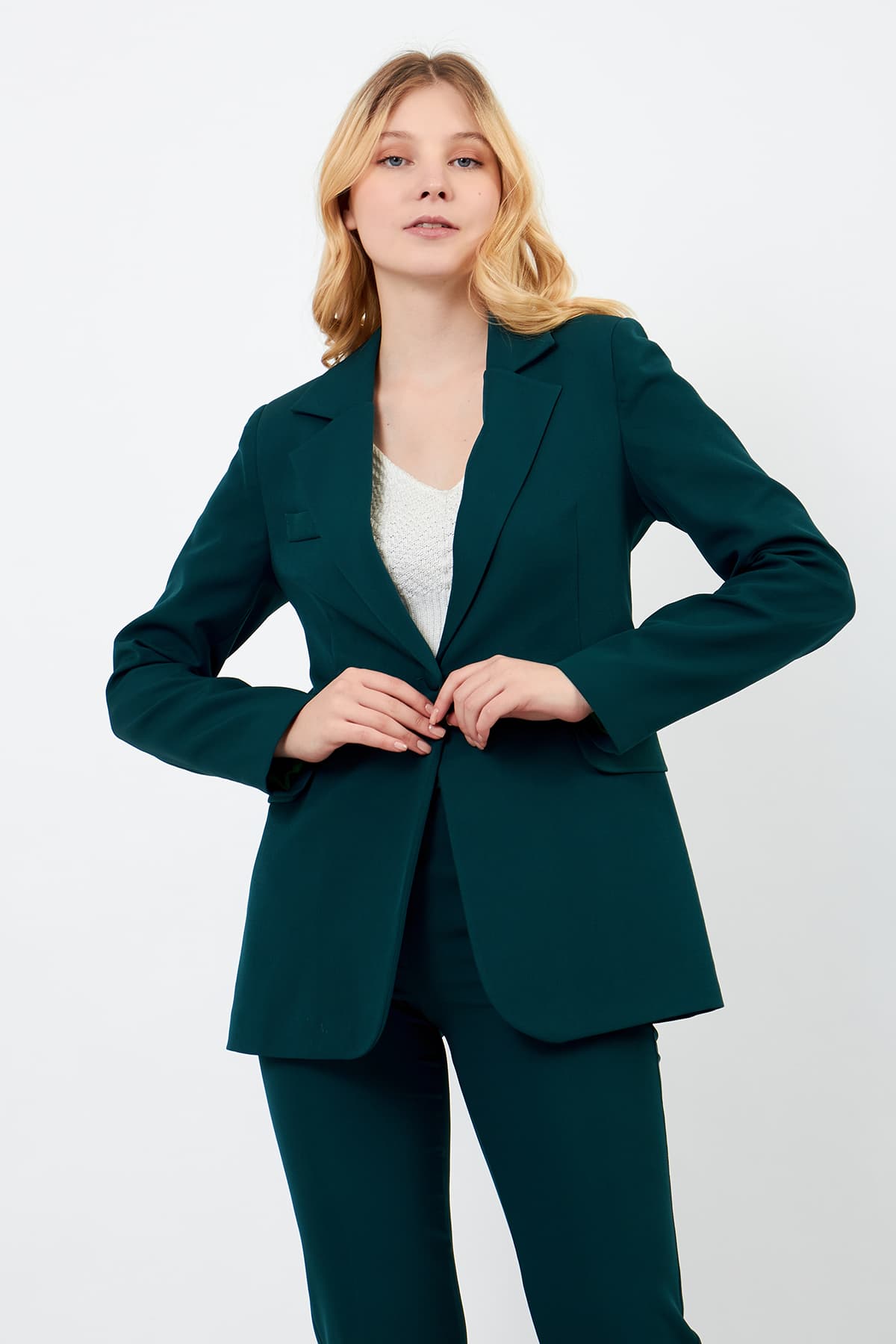 Emerald Green Jacket Pants Suit Dress