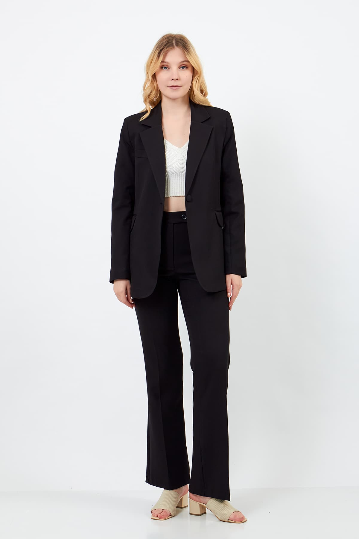 Black Jacket Pants Suit Dress