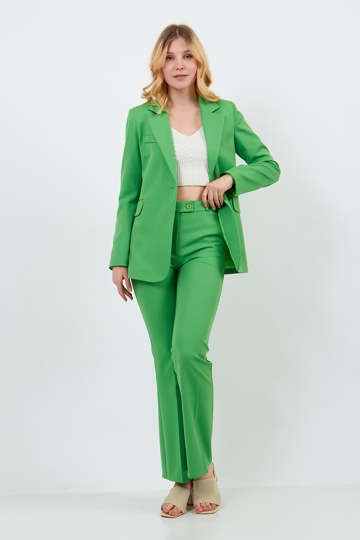 Green Jacket Pants Suit Dress