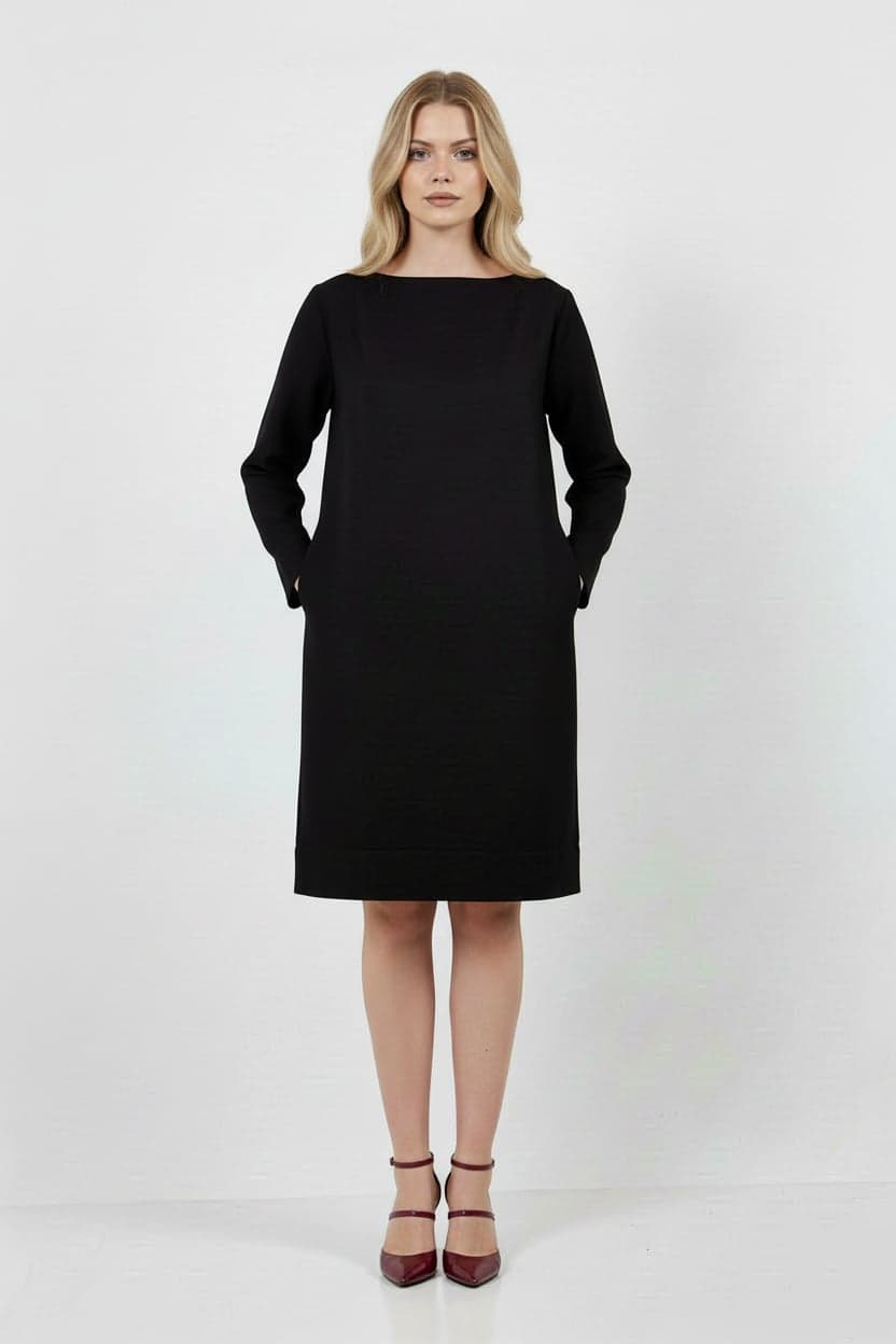 Black Shoulder Detail Side Pocket Dress