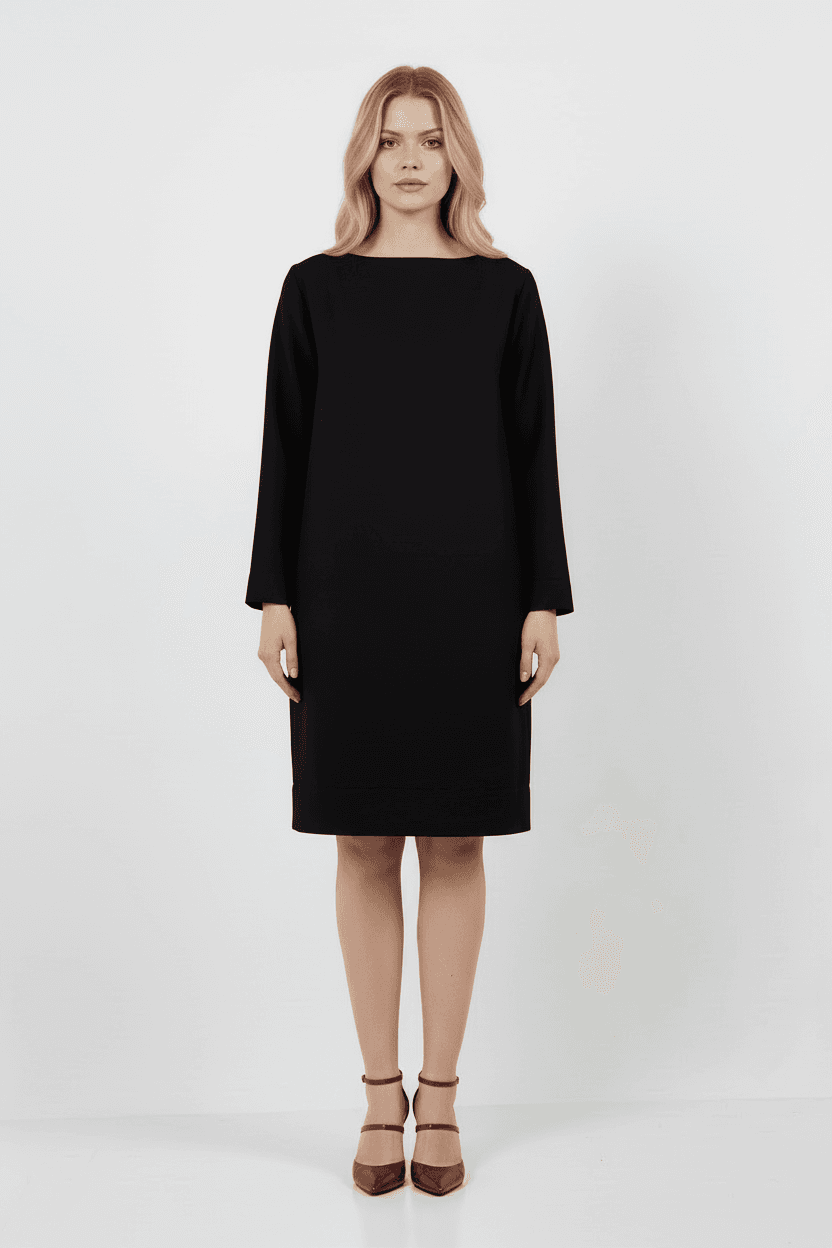 Black Shoulder Detail Side Pocket Dress