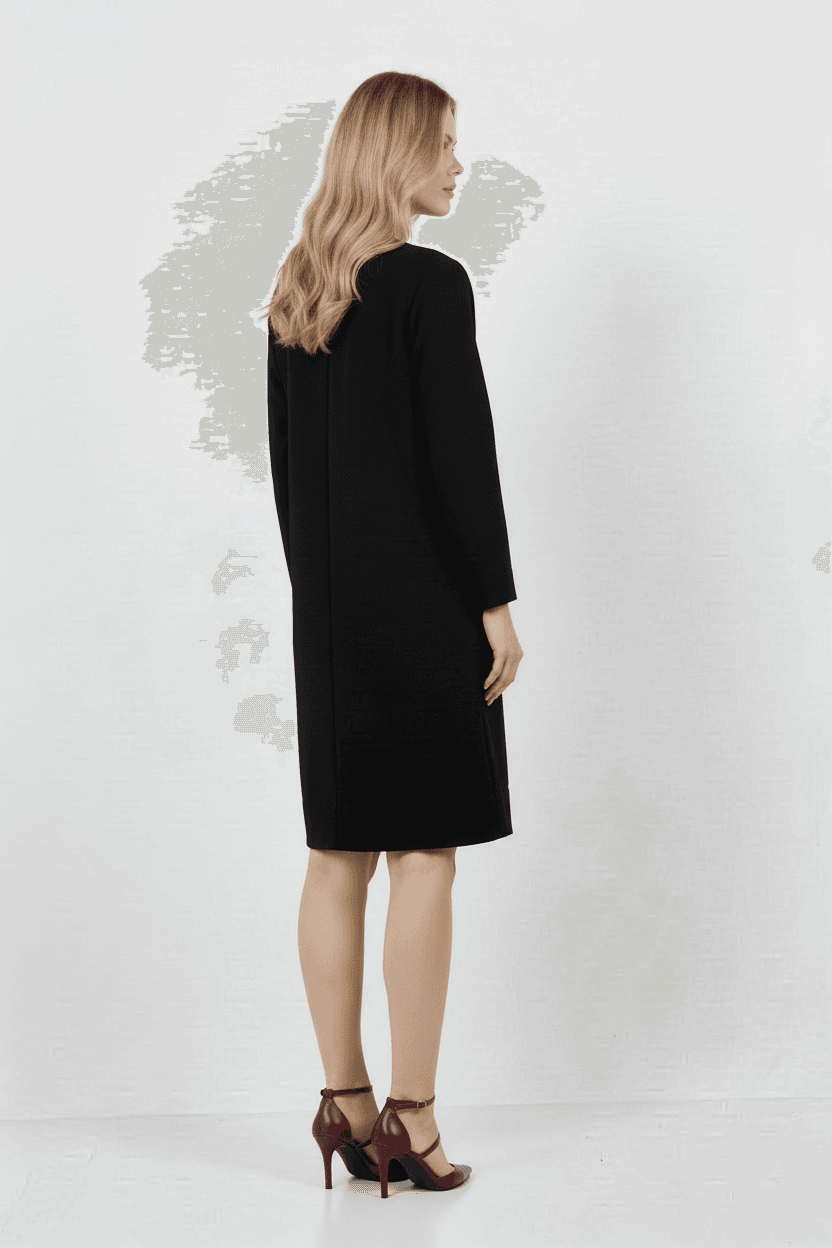 Black Shoulder Detail Side Pocket Dress