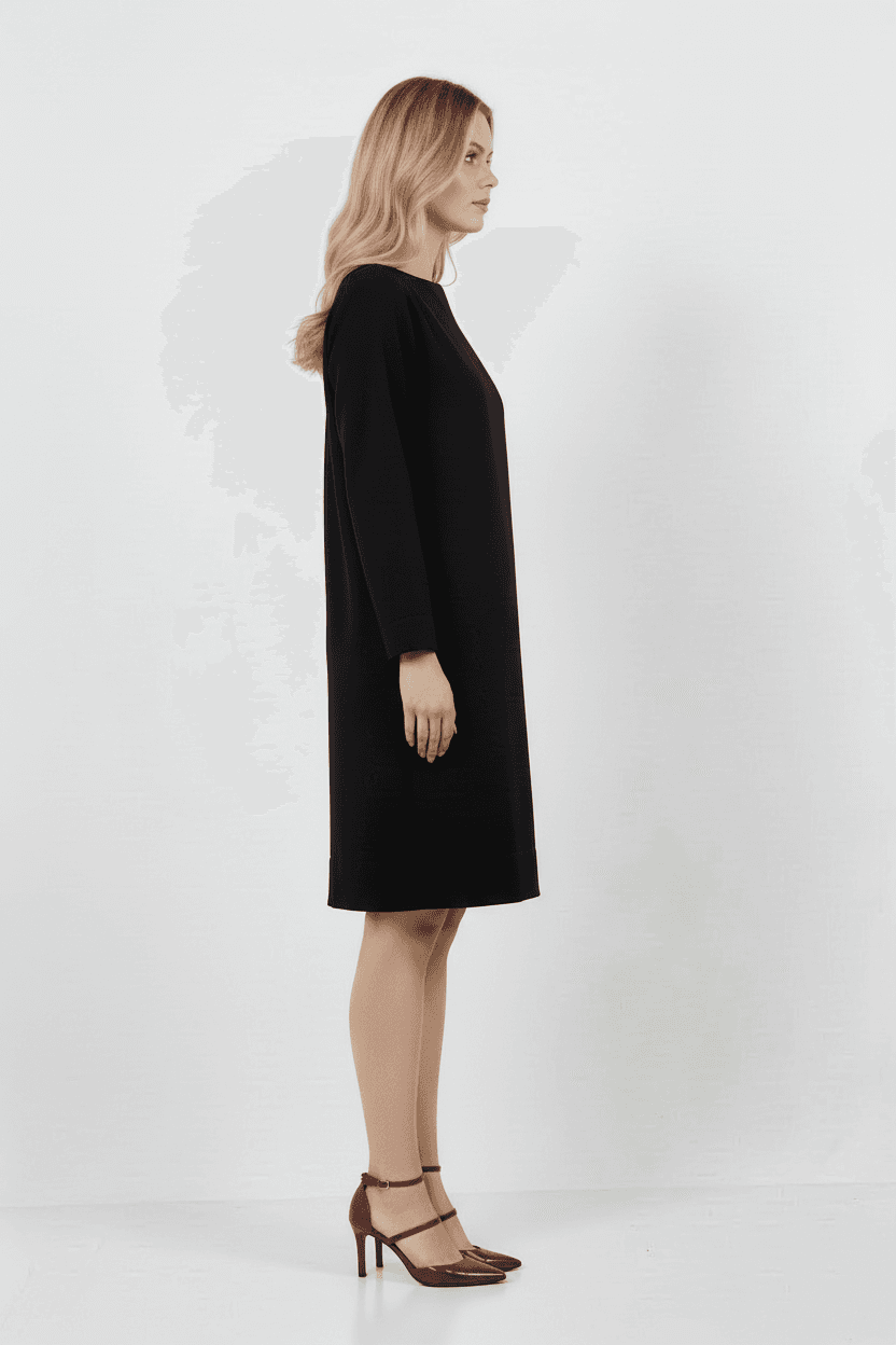 Black Shoulder Detail Side Pocket Dress