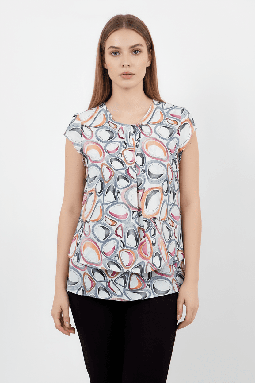 Patterned Short Sleeve Blouse
