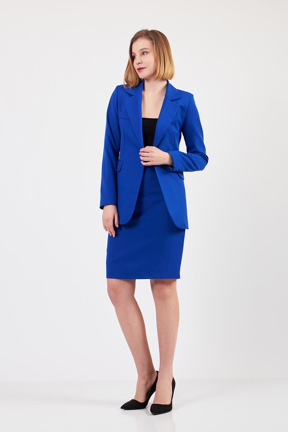 Light Blue Jacket Skirt Suit
