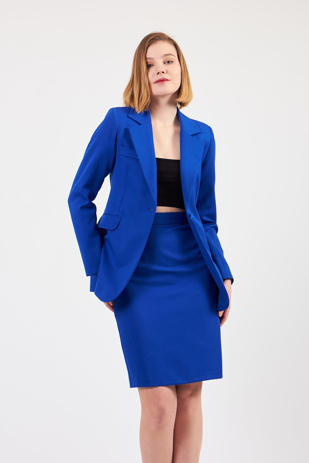 Light Blue Jacket Skirt Suit