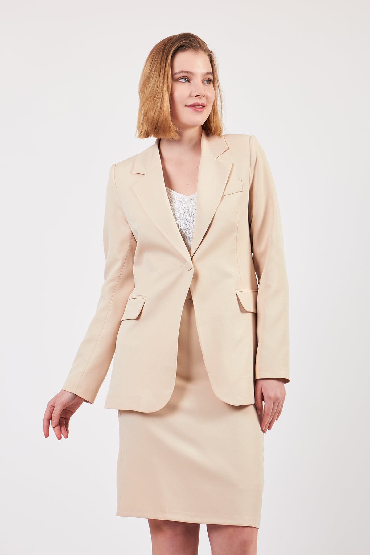Cream Jacket Skirt Suit