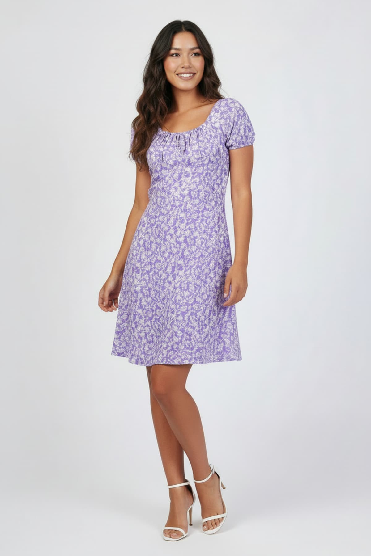 Purple Short Sleeve Viscose Dress