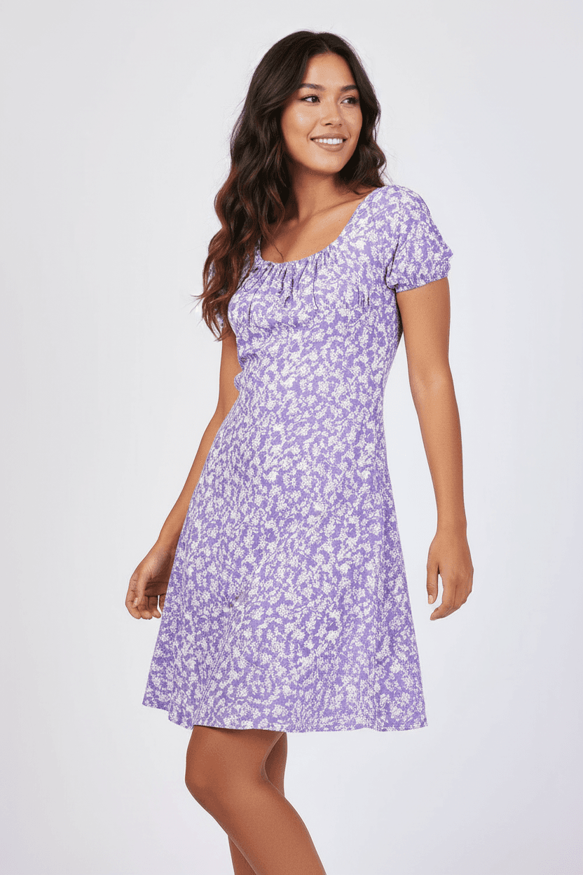 Purple Short Sleeve Viscose Dress