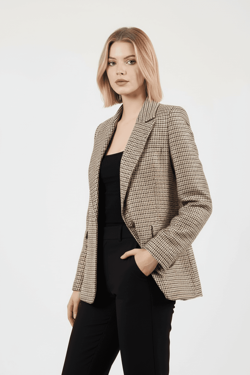Houndstooth Patterned Blazer Jacket
