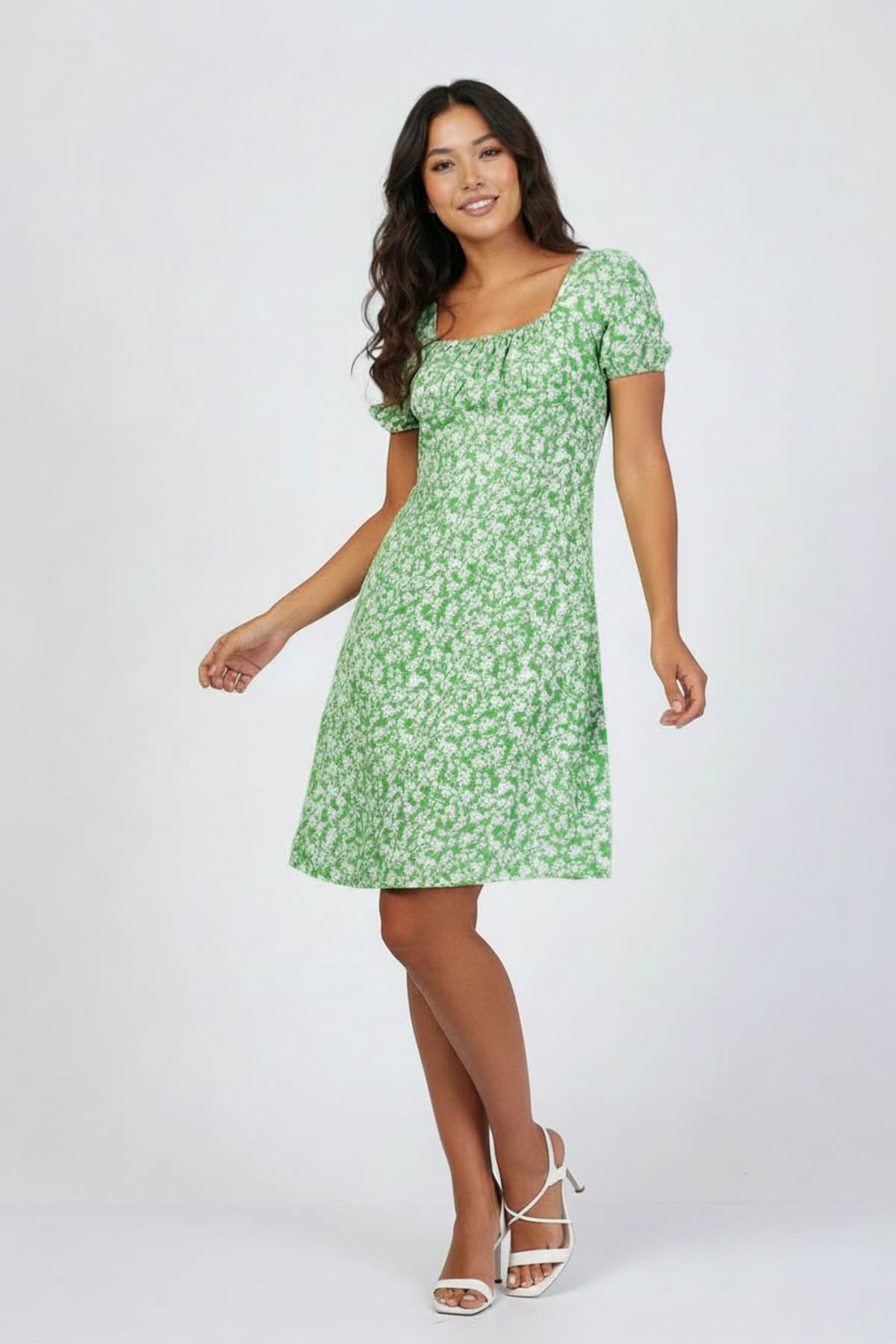 Green Short Sleeve Viscose Dress